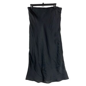 Forgotten Grace Black Satin Midi Skirt